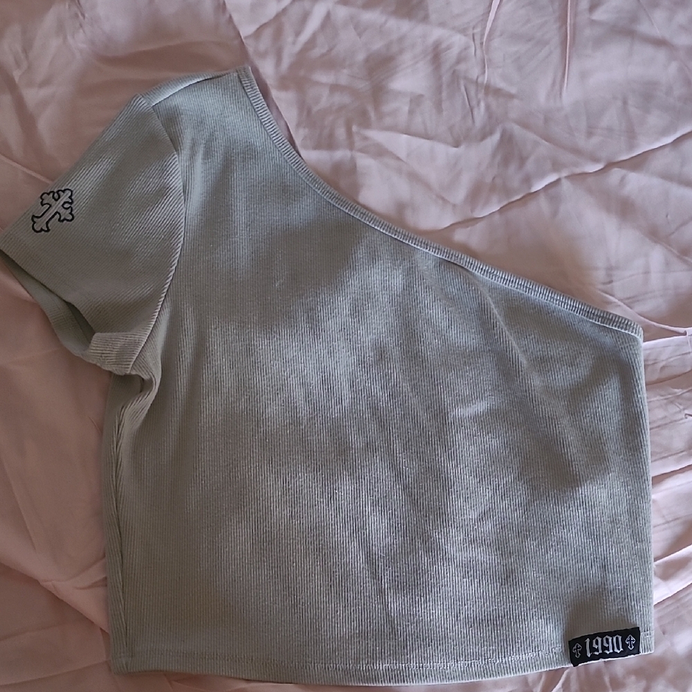 One-Shoulder Gray Crop Top